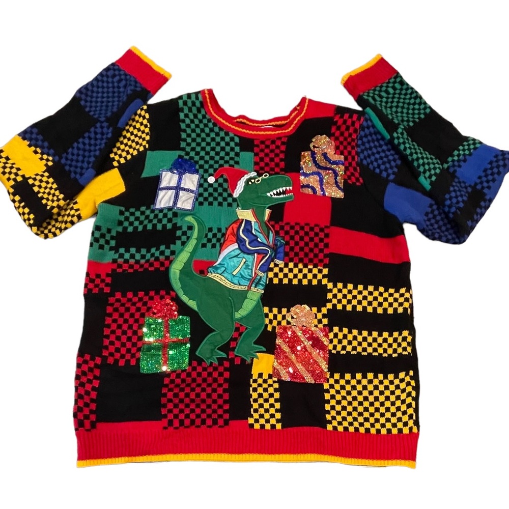 Holiday Time Mens Size L (42-44) T-rex surrounded by Christmas presents